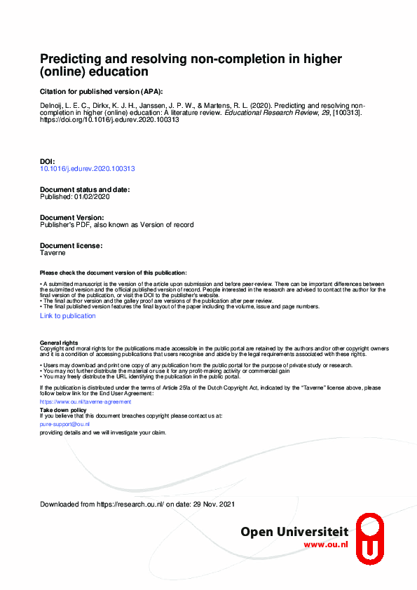 (PDF) Predicting and resolving non-completion in higher (online ...