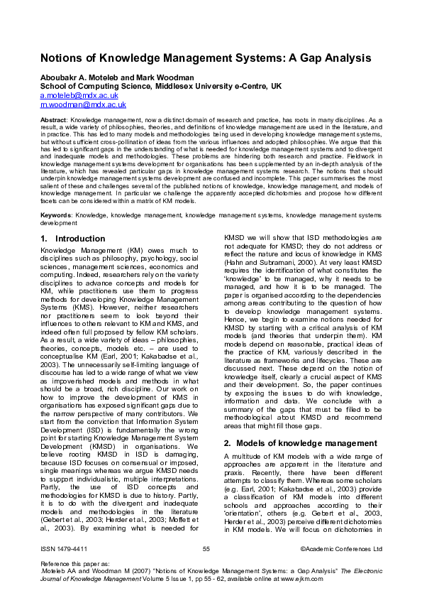 (PDF) Notions of Knowledge Management Systems: a Gap Analysis