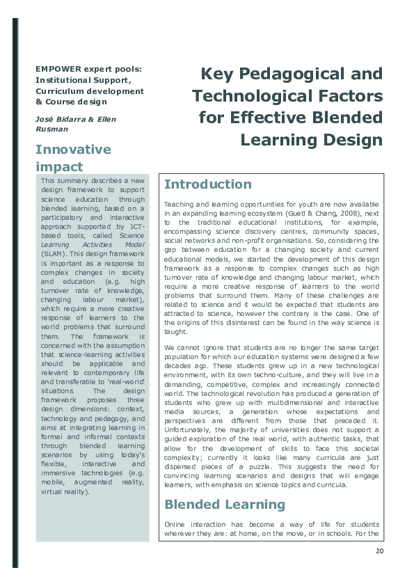 (PDF) Key pedagogical and technological factors for effective blended ...