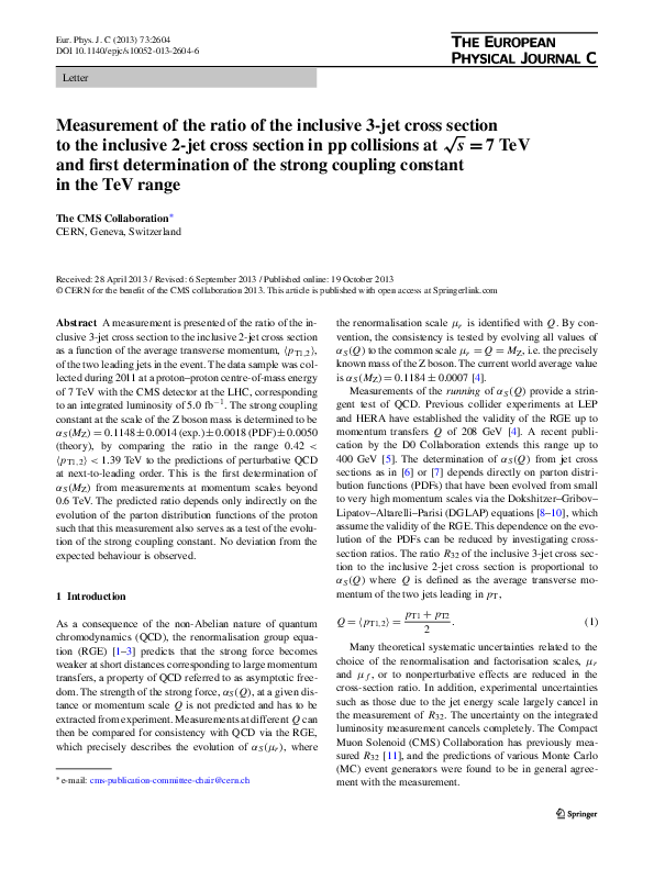 (PDF) Measurement of the ratio of the inclusive 3-jet cross section to ...