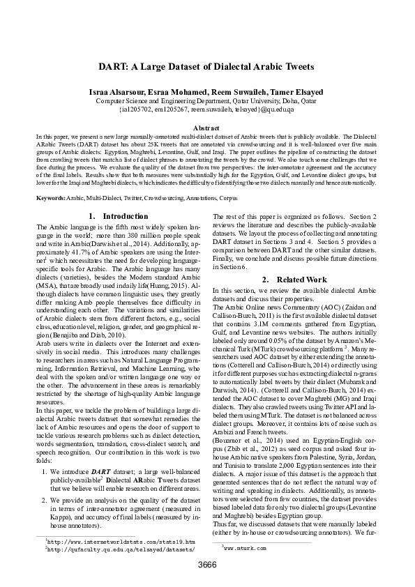 (PDF) DART: A Large Dataset of Dialectal Arabic Tweets