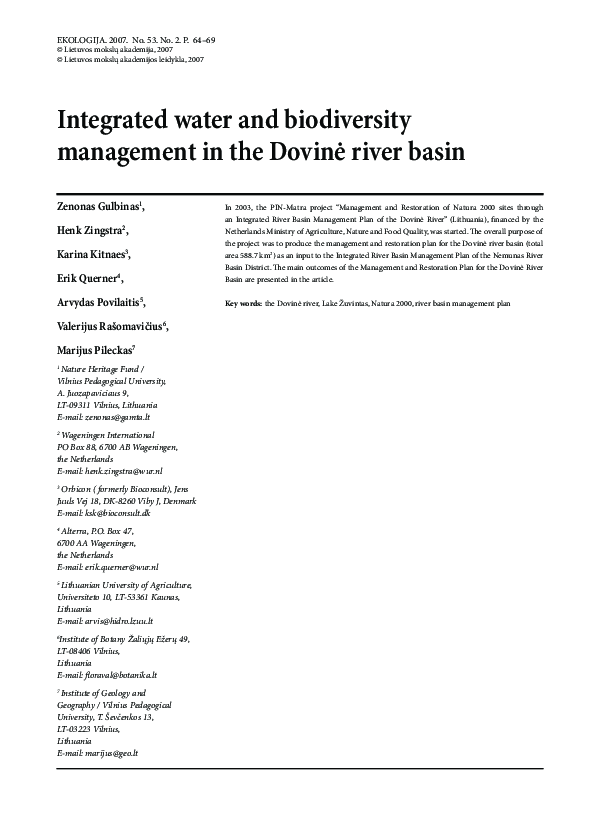 (PDF) an Integrated River Basin Management Plan of the Dovinė River ...