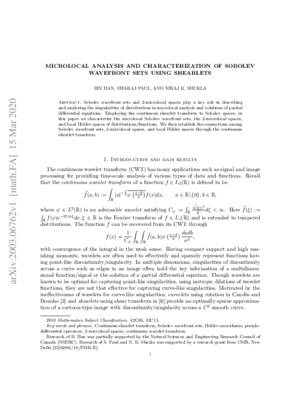 (PDF) Microlocal Analysis and Characterization of Sobolev Wavefront ...
