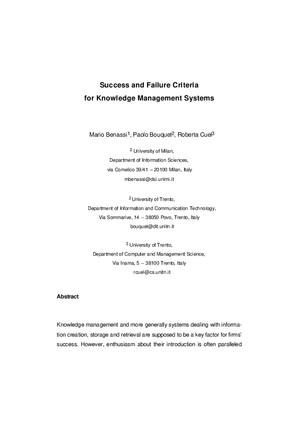 (PDF) Abstract Success and Failure Criteria for Knowledge Management ...