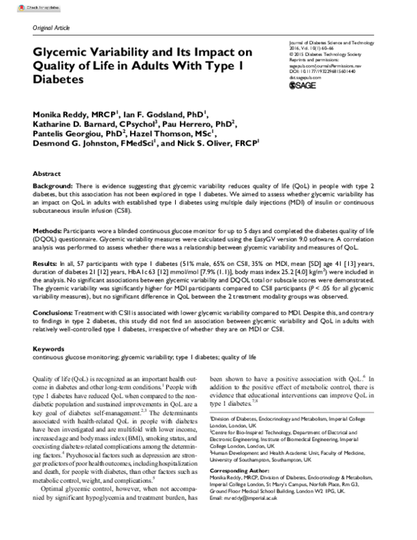 (PDF) Glycemic Variability and Its Impact on Quality of Life in Adults ...