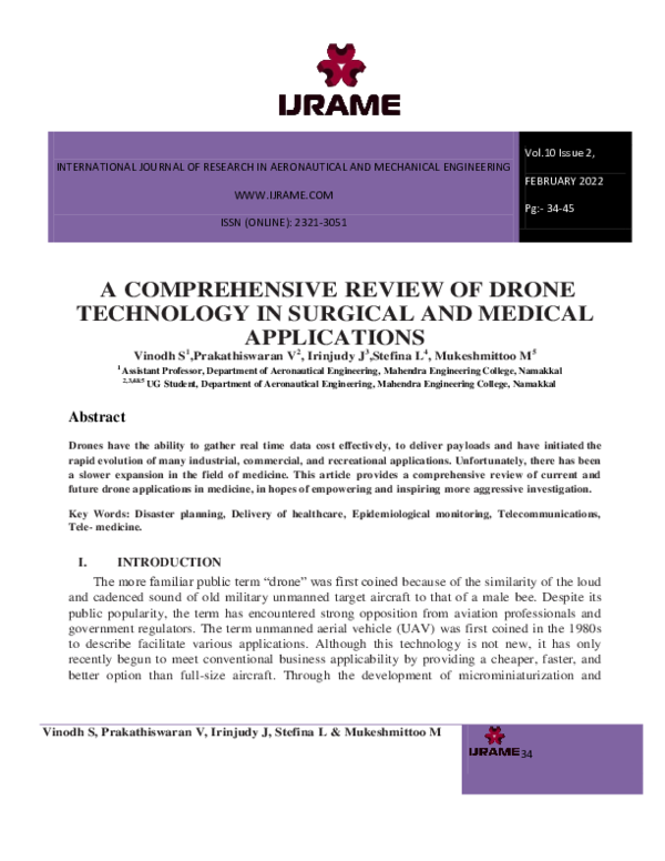 (PDF) A COMPREHENSIVE REVIEW OF DRONE TECHNOLOGY IN SURGICAL AND ...