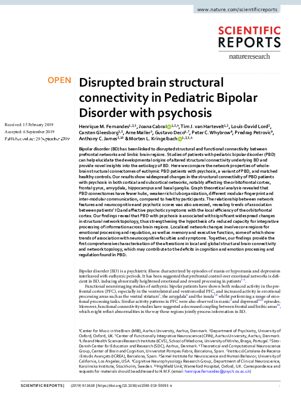 (PDF) Disrupted brain structural connectivity in Pediatric Bipolar ...