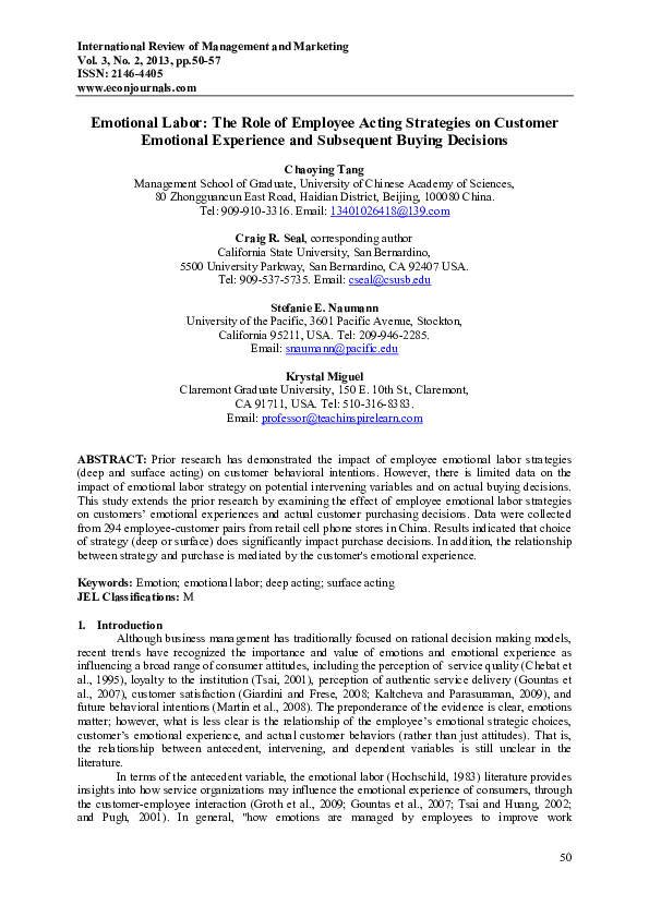 (PDF) Emotional Labor: The Role of Employee Acting Strategies on ...
