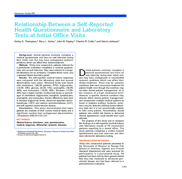 (PDF) Relationship Between a Self-Reported Health Questionnaire and ...