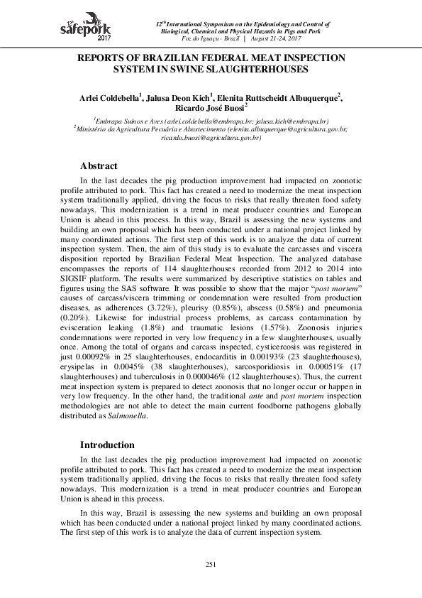 (PDF) Reports of Brazilian federal meat inspection system in swine ...