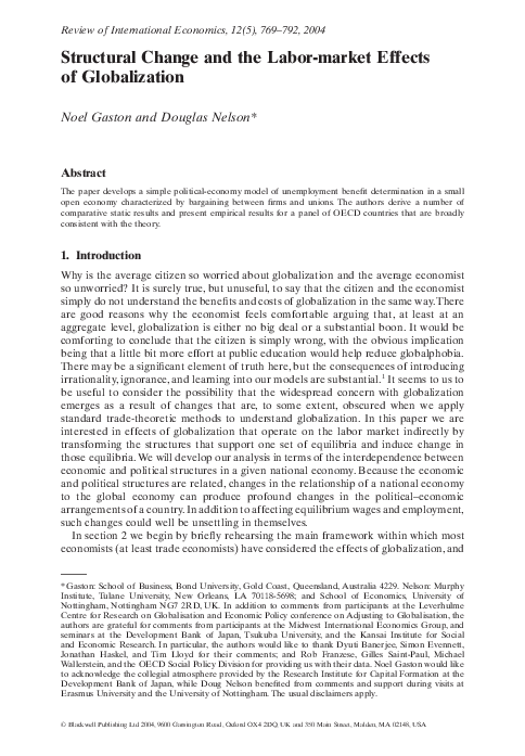 (PDF) Structural Change and the Labor‐market Effects of Globalization
