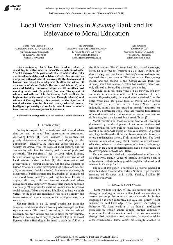 (PDF) Local Wisdom Values in Kawung Batik and Its Relevance to Moral ...