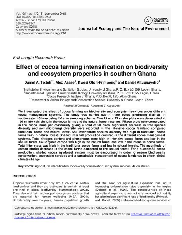 (PDF) Effect of cocoa farming intensification on biodiversity and