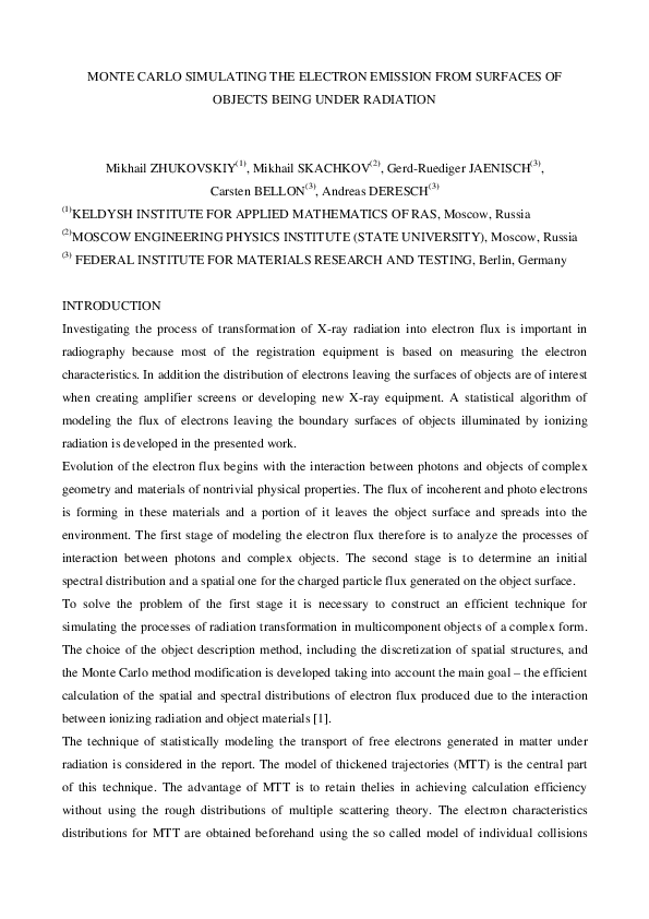 (PDF) Monte Carlo Simulating the Electron Emission from Surfaces of ...