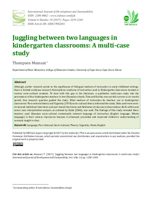 (PDF) Juggling between two languages in kindergarten classrooms: A ...