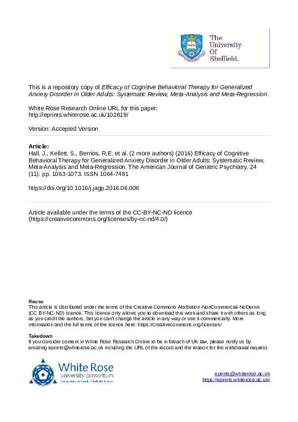 (PDF) Efficacy of Cognitive Behavioral Therapy for Generalized Anxiety ...