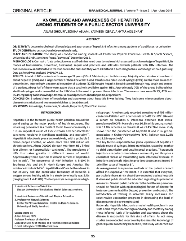 (PDF) Knowledge and Awareness of Hepatitis B Among Students of a Public ...