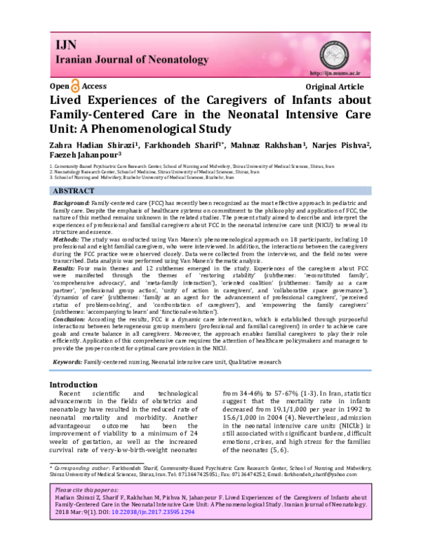 (PDF) Lived Experiences of the Caregivers of Infants about Family ...