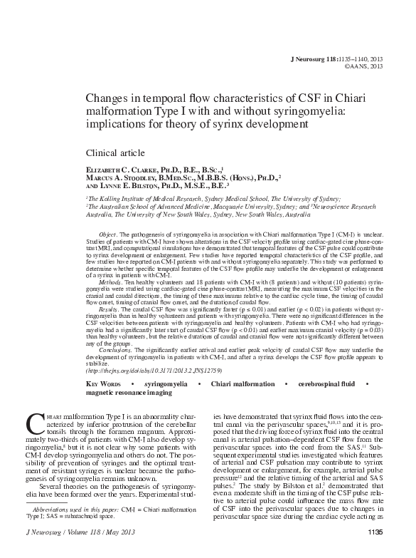 (PDF) Changes in temporal flow characteristics of CSF in Chiari ...