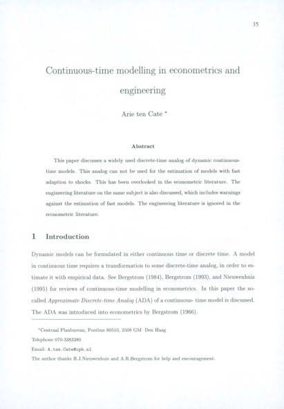 (PDF) Continuous-Time Modeling in Econometrics and Engineering