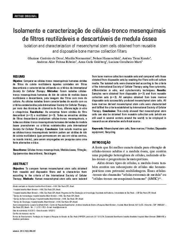 (PDF) Isolation and characterization of mesenchymal stem cells obtained ...