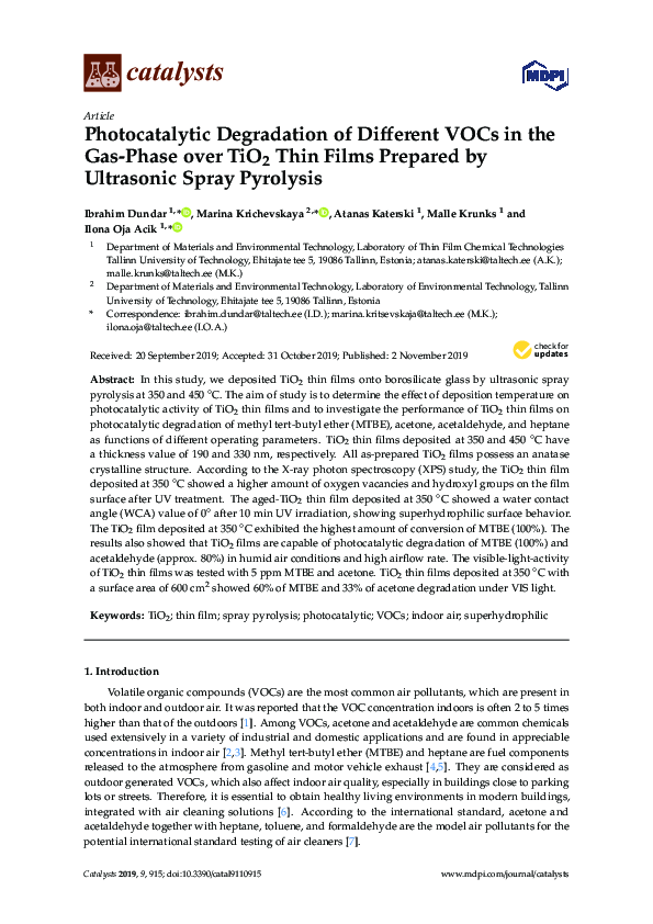 (PDF) Photocatalytic Degradation of Different VOCs in the Gas-Phase ...