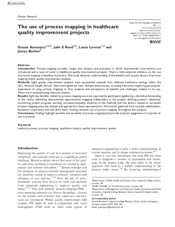 (PDF) The use of process mapping in healthcare quality improvement projects