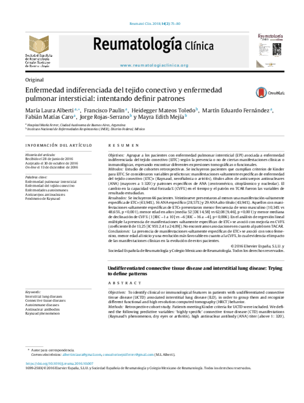 (PDF) Enfermedad indiferenciada del tejido conectivo y enfermedad pulmonar intersticial (PDF) Enfermedad indiferenciada del tejido conectivo y enfermedad pulmonar intersticial