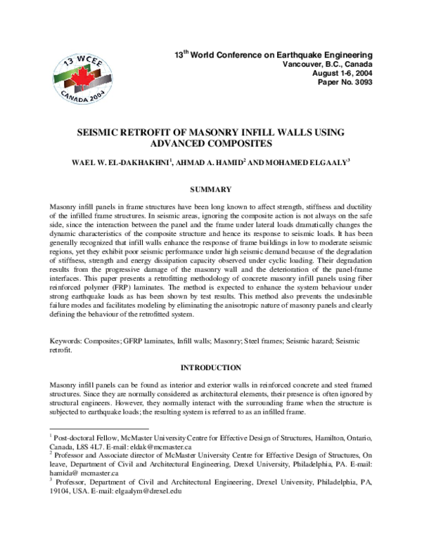 (PDF) Seismic Retrofit of Masonry Infill Walls Using Advanced Composites