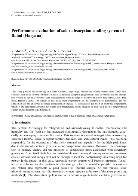 (PDF) Performance evaluation of solar absorption cooling system of ...