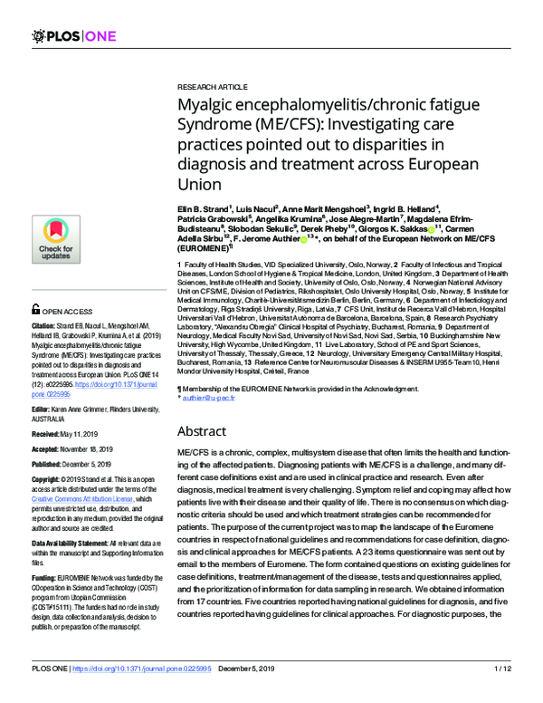 (PDF) Myalgic encephalomyelitis/chronic fatigue Syndrome (ME/CFS ...