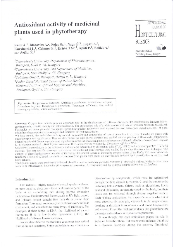 (PDF) Antioxidant activity of medicinal plants used in phytotherapy