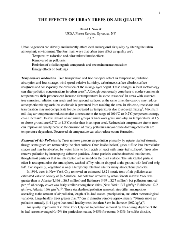 (PDF) The Effects of Urban Trees on Air Quality