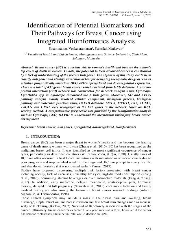 (PDF) Identification of Potential Biomarkers and Their Pathways for ...