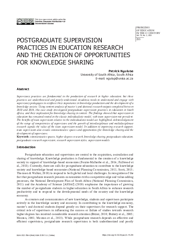(PDF) Postgraduate Supervision Practices in Education Research and the ...