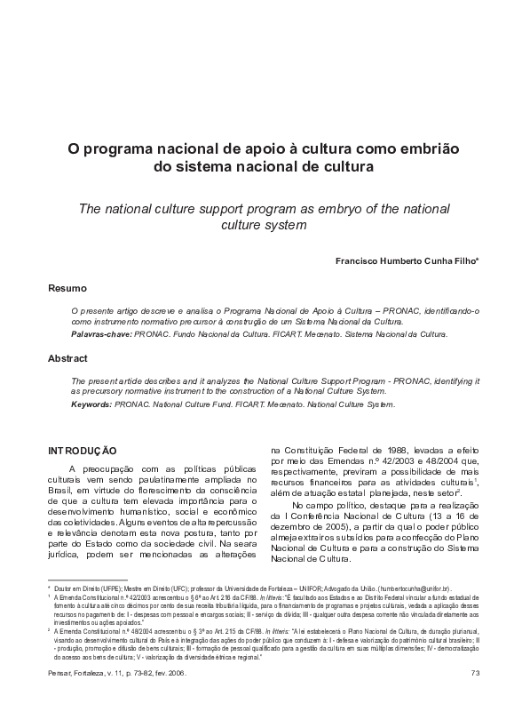 (PDF) O programa nacional de apoio à cultura como embrião do sistema ...