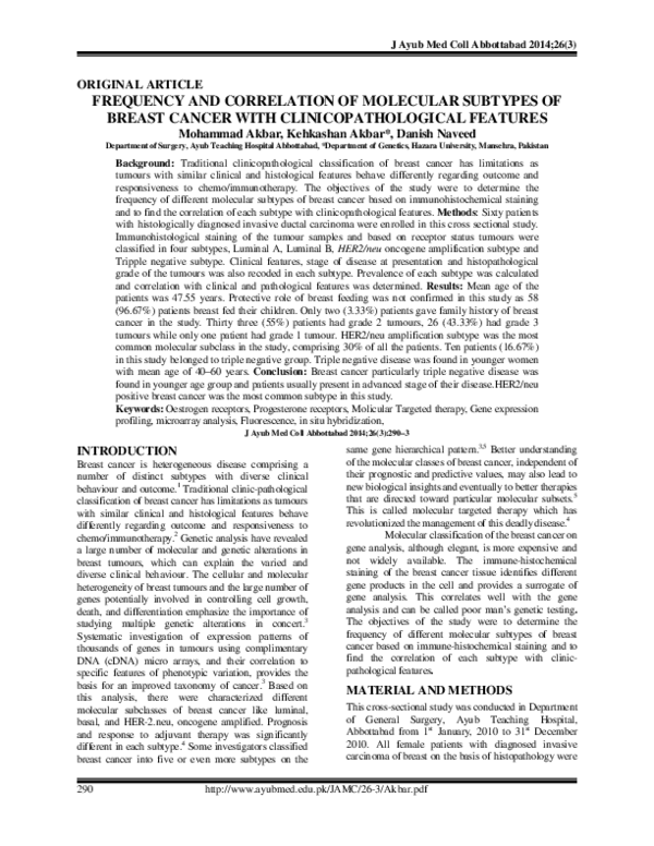 (PDF) Frequency and correlation of molecular subtypes of breast cancer ...