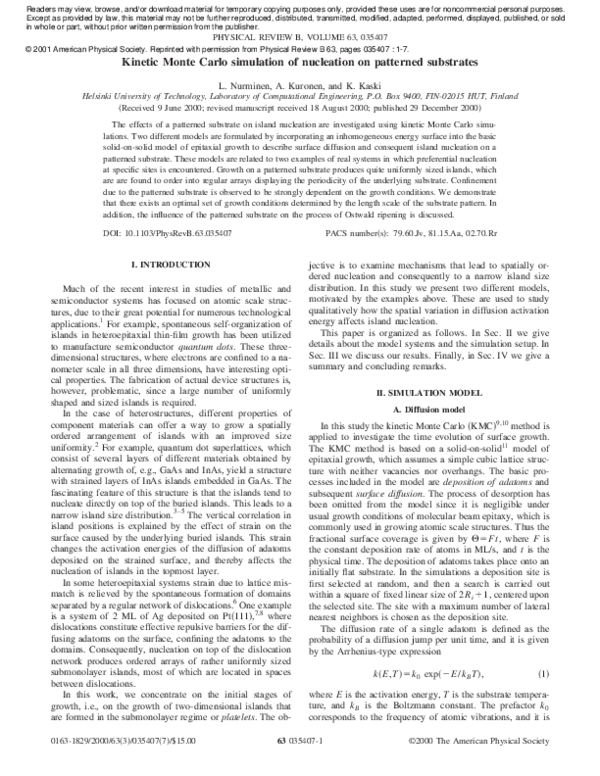 (PDF) Kinetic Monte Carlo simulation of nucleation on patterned substrates
