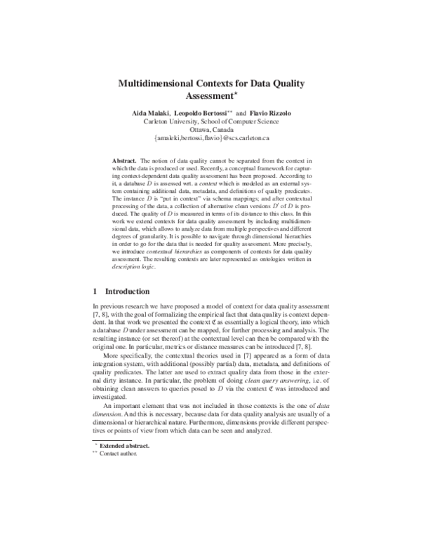 (PDF) Multidimensional contexts for data quality assessment
