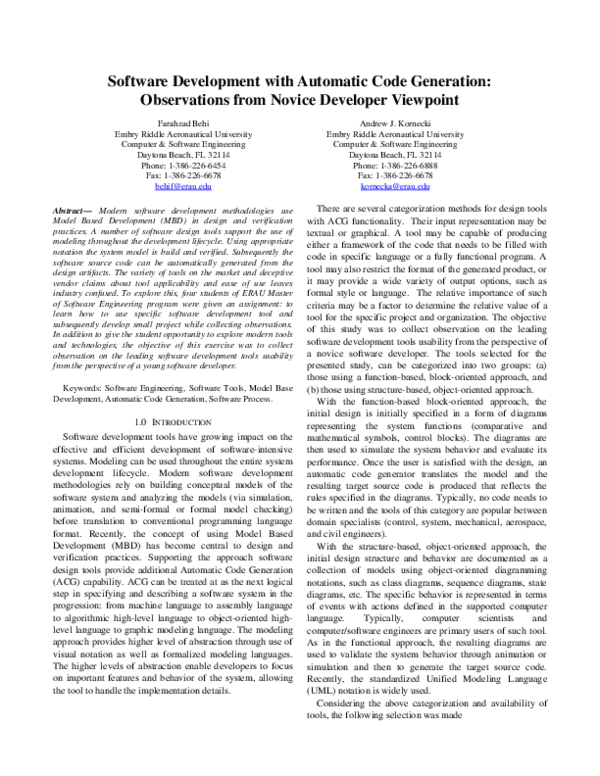 (PDF) Software Development with Automatic Code Generation: Observations ...