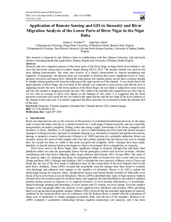 (PDF) Application of Remote Sensing and GIS in Sinuosity and River ...