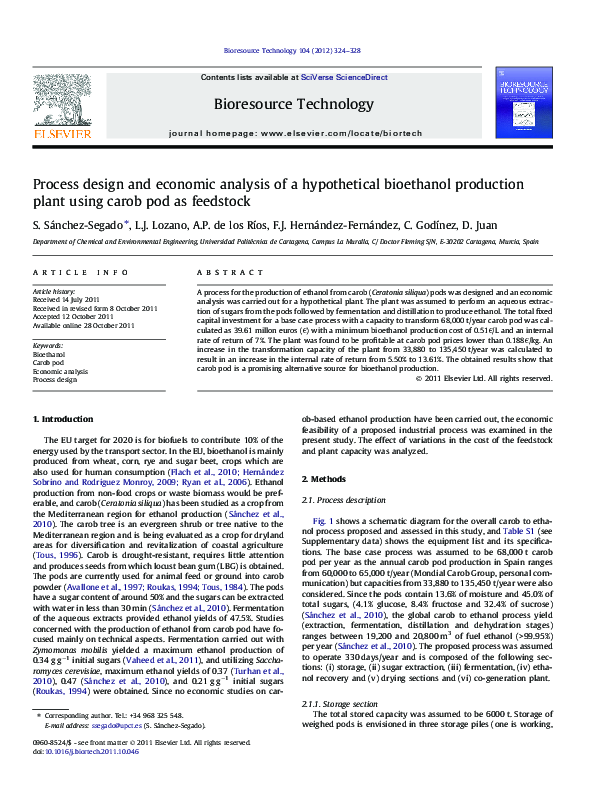 (PDF) Process design and economic analysis of a hypothetical bioethanol ...