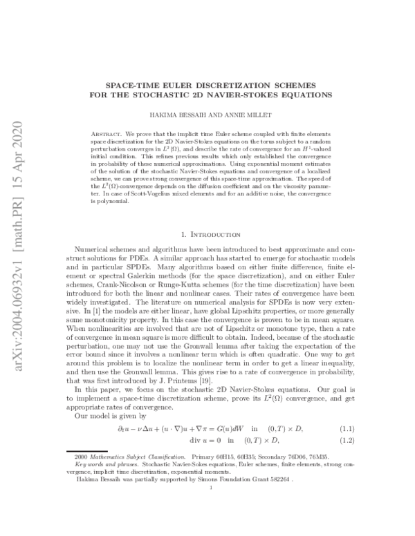 (PDF) Space-time Euler discretization schemes for the stochastic 2D ...