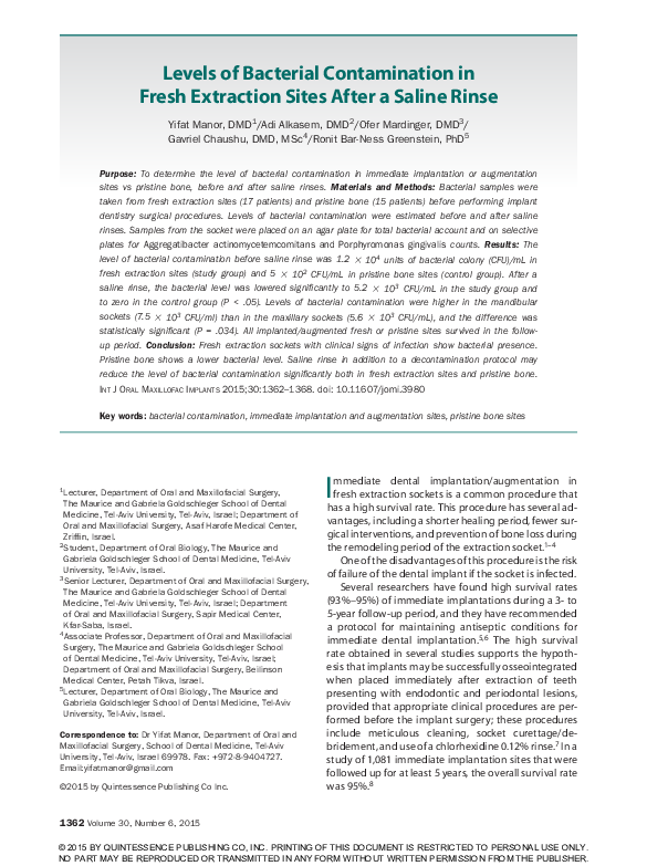 (PDF) Levels of Bacterial Contamination in Fresh Extraction Sites After ...