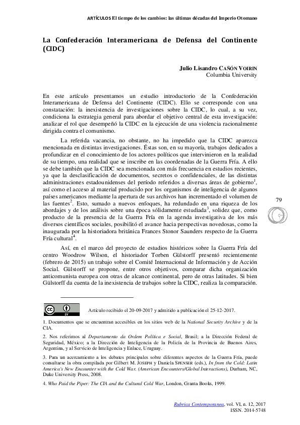 (PDF) La Confederación Interamericana de Defensa del Continente (CIDC)