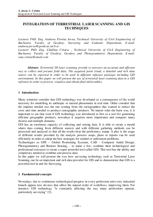 (PDF) Integration of Terrestrial Laser Scanning and Gis Techniques