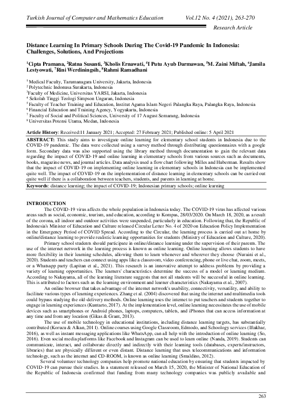 (PDF) Distance Learning In Primary Schools During The Covid-19 Pandemic ...