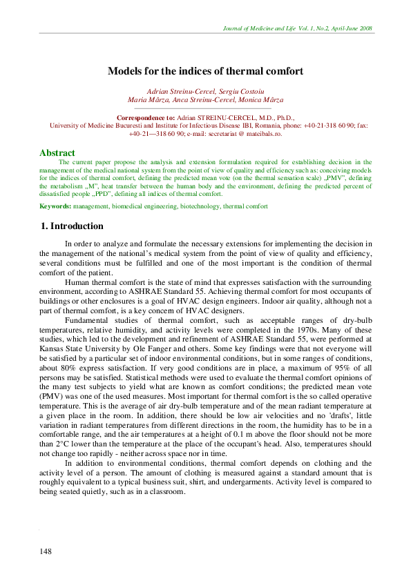 (PDF) Models for the indices of thermal comfort