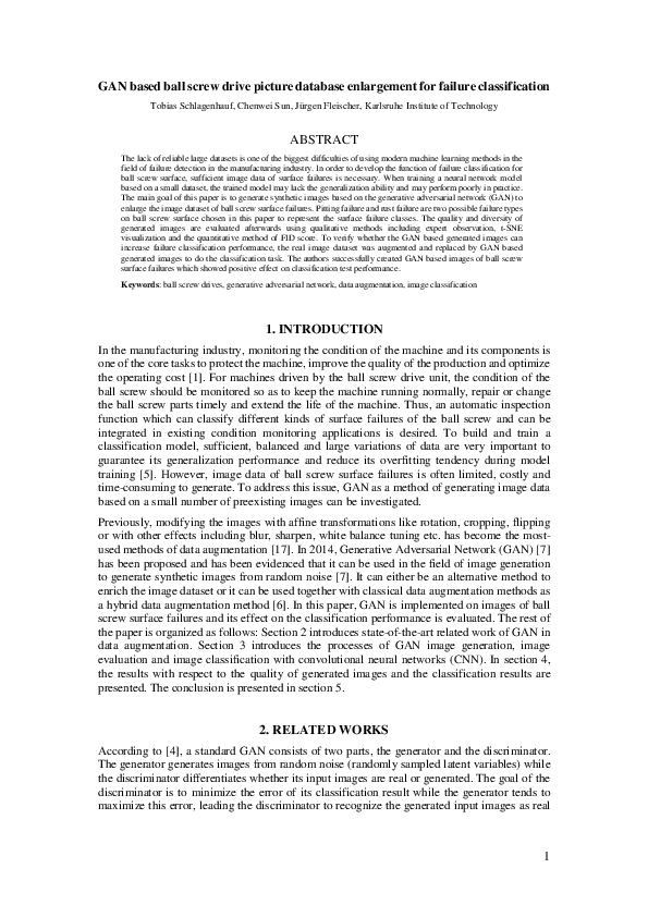 (PDF) GAN based ball screw drive picture database enlargement for