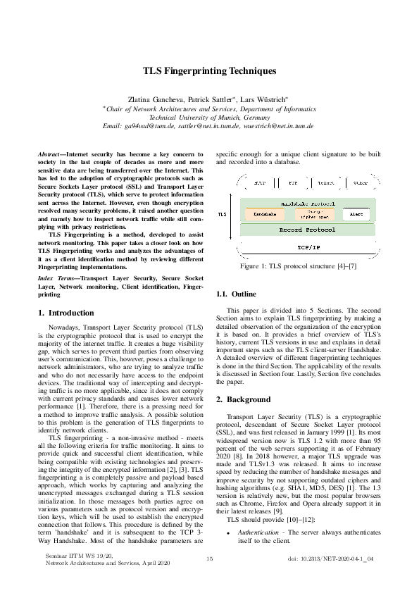 (PDF) TLS Fingerprinting Techniques
